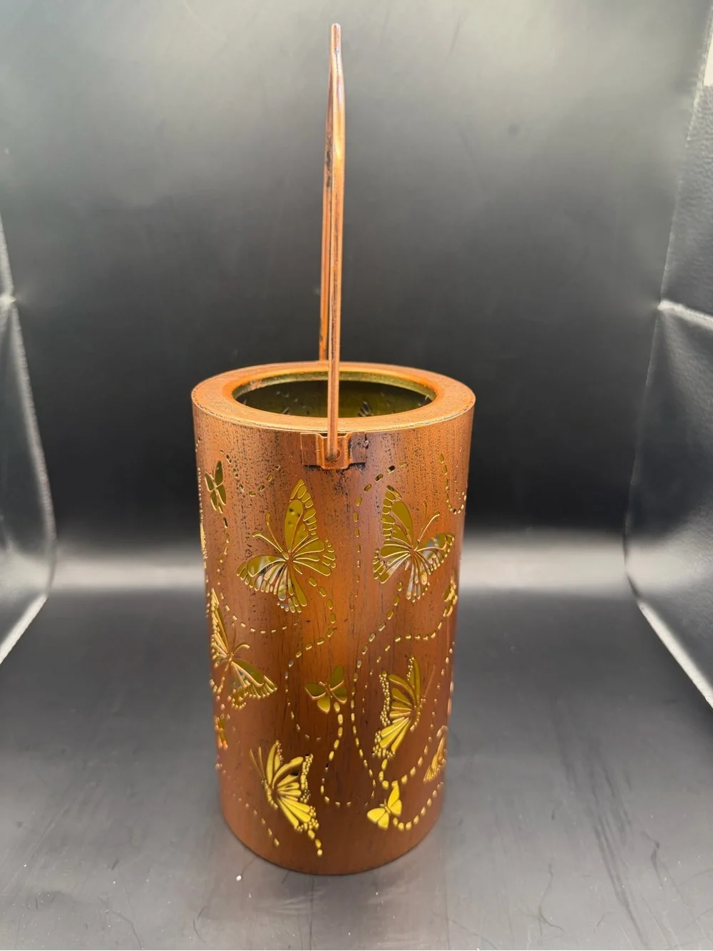Butterfly Metal Candle Lantern Luminary Hanging Decor Copper Finish